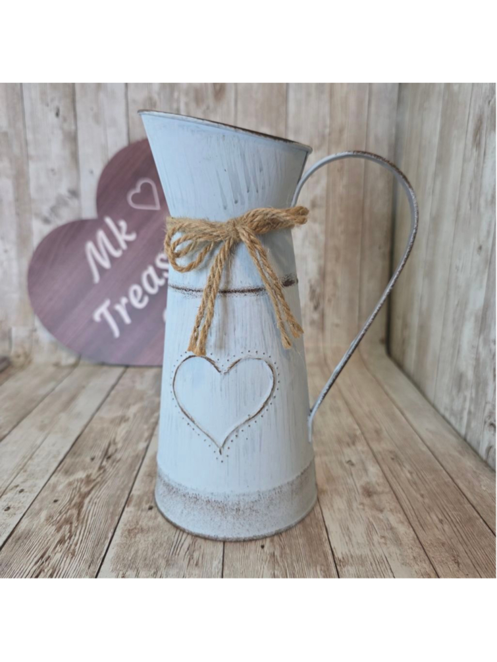 Light Blue/Gray Farmhouse Rustic Metal Pitcher Vase NWOT
